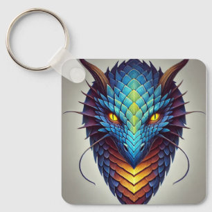 Porte-clés Tête de dragon bleu