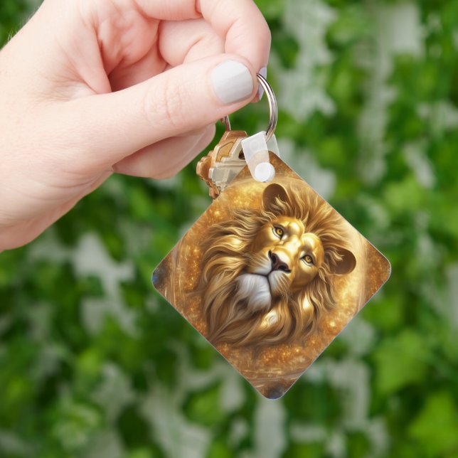 Porte-clés Tête de lion doré superbe (main)