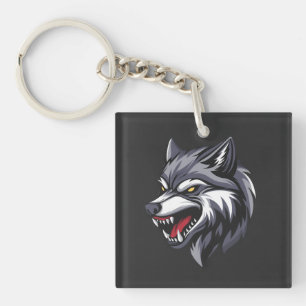 Porte-clés tête de loup en colère