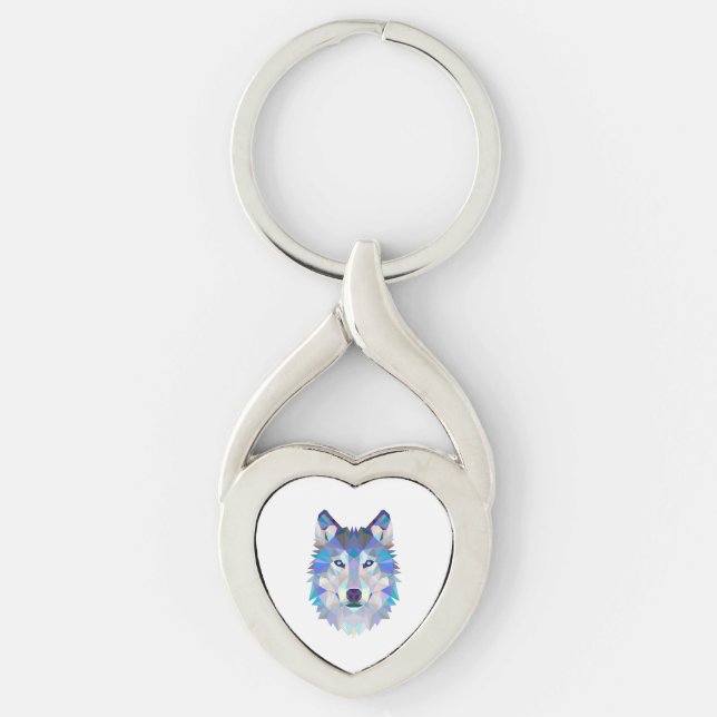 Porte-clés Tête de loup polygonale géométrique (Devant)