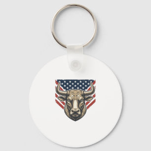 Porte-clés Tête de taureau patriotique gravure vintage Art ve