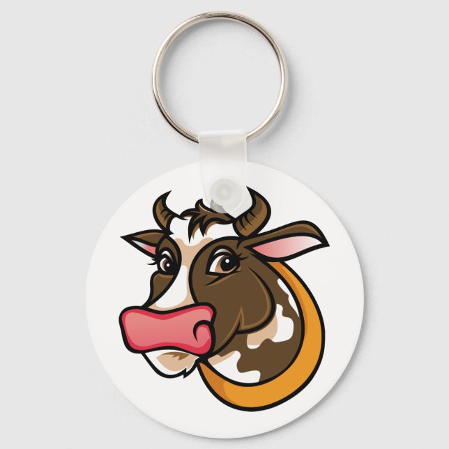 Porte-clés Tête de vache Brown joueuse avec nez rose (Recto)