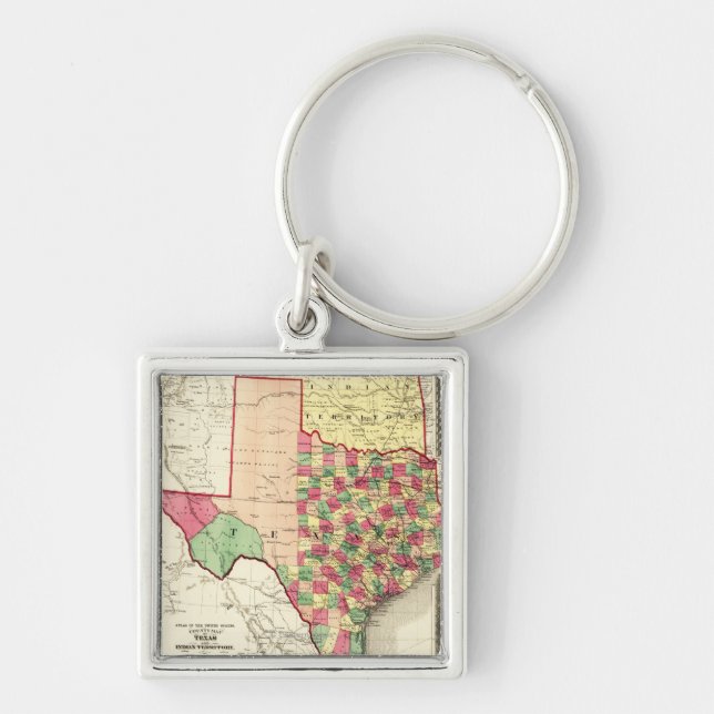 Porte-clés Texas et territoire indienCarte panoramique (Devant)