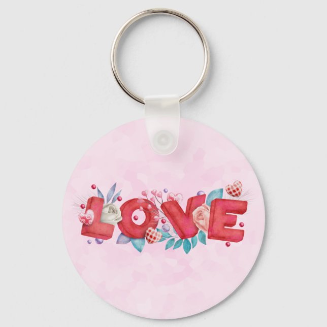 Porte-clés Texte d'amour rouge en lettres bloc gras Aquarelle (Recto)