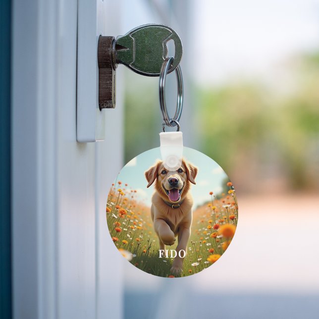 Porte-clés Texte du nom de la photo du chien (Créateur téléchargé)