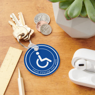 Porte-clés Texte du symbole désactivé Handicapé bleu blanc
