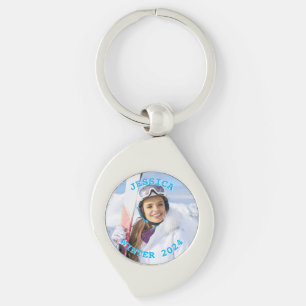 Porte-clés Texte personnalisé bleu ciel Photo de famille