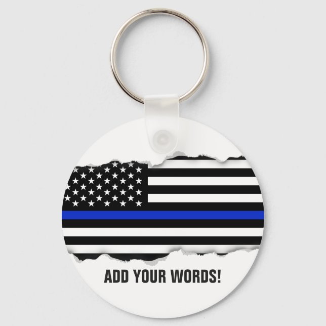 Porte-clés Texte personnalisé du drapeau de la police déchiré (Recto)