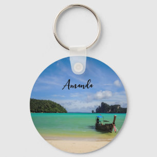 Porte-clés Thailand Travel Beach Photo with Fishing Boat