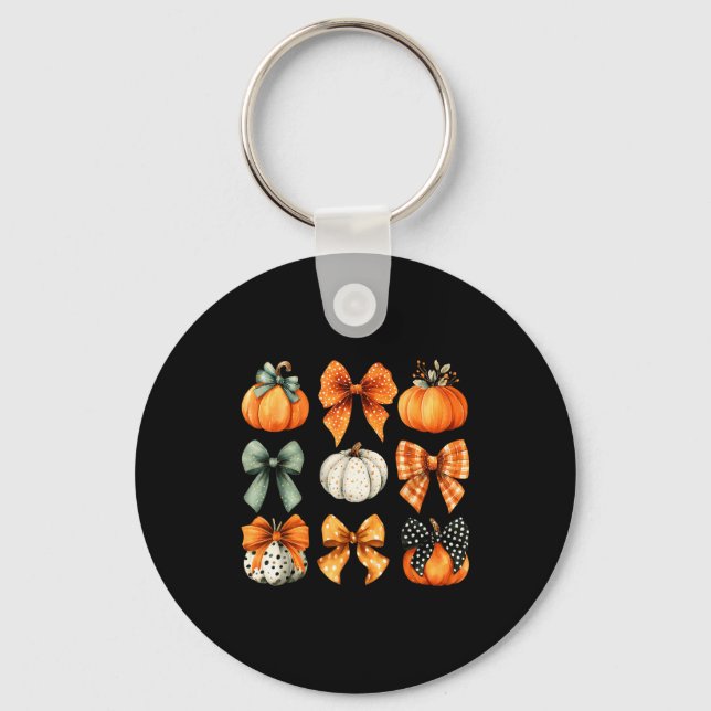 Porte-clés Thanksgiving Autumn Fall Leaves Coquette Bow Pumpk (Recto)