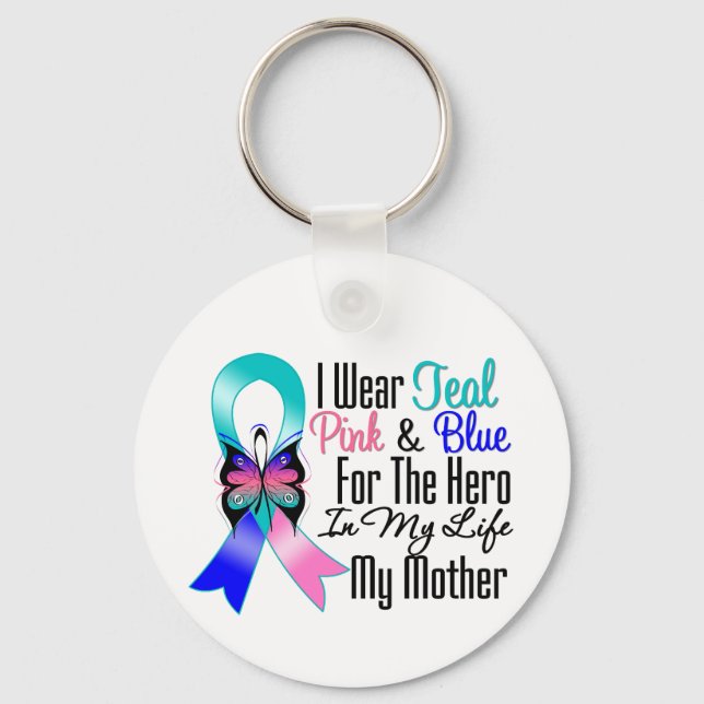 Porte-clés Thyroid Cancer Ribbon Hero Ma mère (Recto)