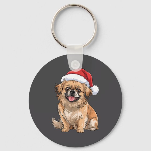 Porte-clés Tibetan Spaniel Dog Christmas Santa Hat Pet Dog Lo (Recto)