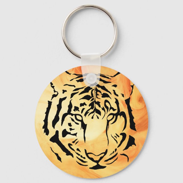 Porte-clés Tigre à rayures noires sur orange vif (Recto)