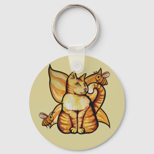 Porte-clés Tigre orange Fairy Cat Bees été kitch chats (Recto)