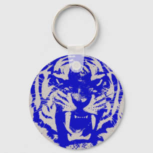Porte-clés tigre vintage bleu d'abrégé sur grunge animal