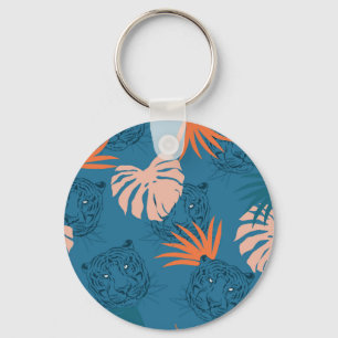 Porte-clés Tigres tropicaux Feuilles Bleu profond
