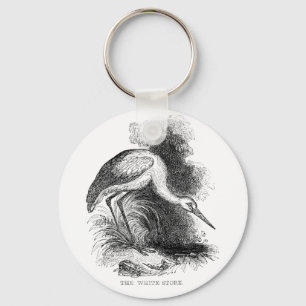 Porte-clés Tirage Vintage d'oiseaux de cigogne blanche