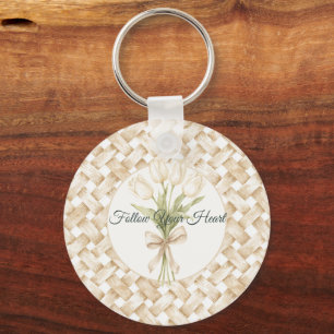 Porte-clés Tissage Panier Faux Blanc Crème