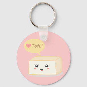 Porte-clés Tofu kawaii demandant aux gens d'aimer le tofu