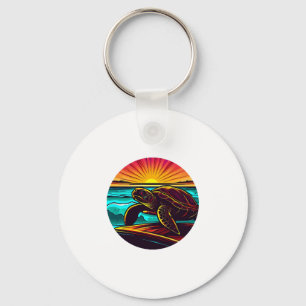 Porte-clés Tortue au coucher du soleil, conception de la natu