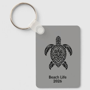Porte-clés Tortue de mer tribale, noir sur gris