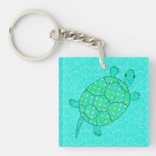 Porte-clés Tortue tourbée arabesque - nuances de vert