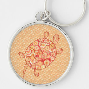 Porte-clés Tortue tourbée fractale - nuances de mandarine or