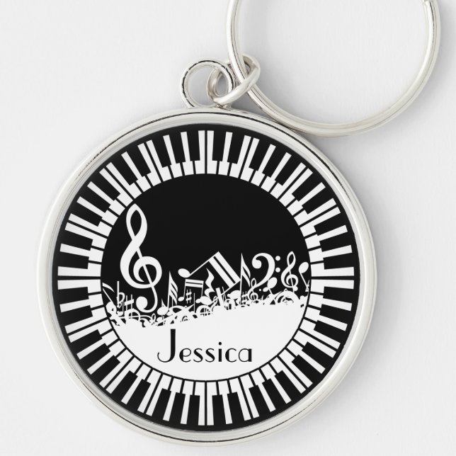 Porte-clés Touches de piano circulaires et notes musicales mé (Devant)