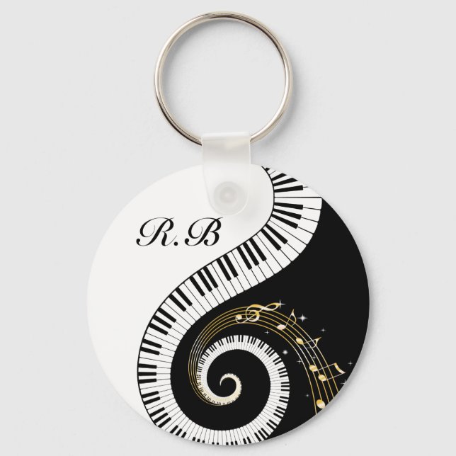 Porte-clés Touches de piano Monogram et notes musicales (Recto)