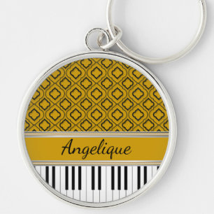 Porte-clés Touches de piano personnalisées Quatrefoil noir su
