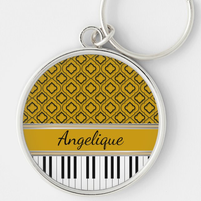 Porte-clés Touches de piano personnalisées Quatrefoil noir su (Devant)