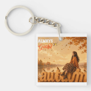 Porte-clés Toujours reconnaissante Fille d'automne assise sur