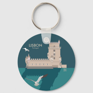 Porte-clés Tour de Belem de Lisbonne dans le style poster vin