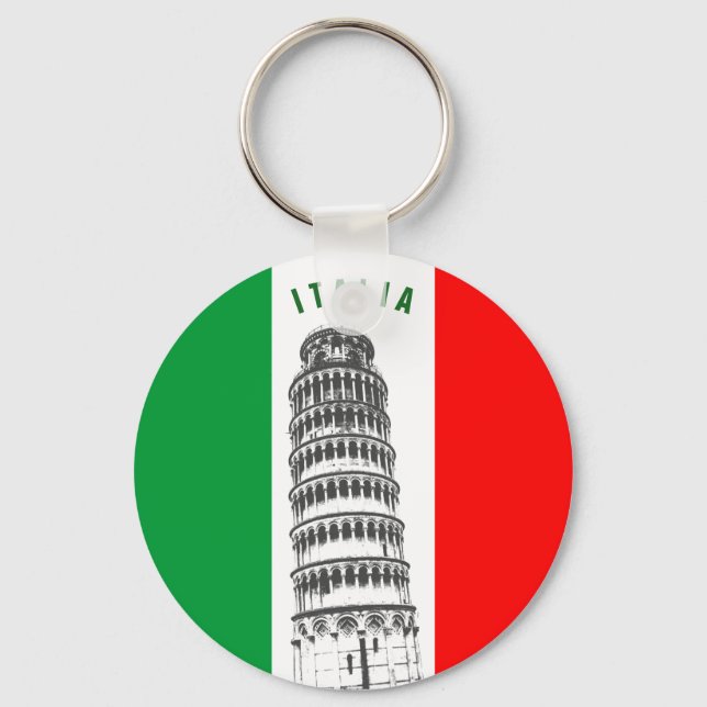 Porte-clés Tour penchée customisée de Pise et drapeau italien (Recto)