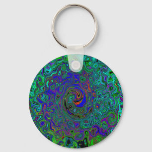Porte-clés Tourbillon Abstrait Bleu Marbré et Aigue-Marine Ré