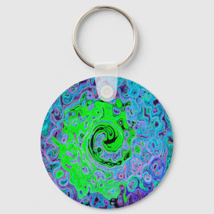 Porte-clés Tourbillon Liquide Abstrait Rétro Vert Citron