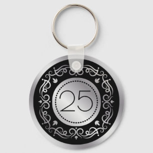Porte-clés Tourbillon noir d'argent 25e anniversaire Mariage
