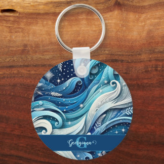 Porte-clés Tourbillons d'hiver bleus et gelés