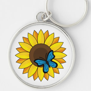 Porte-clés Tournesol et papillon bleu