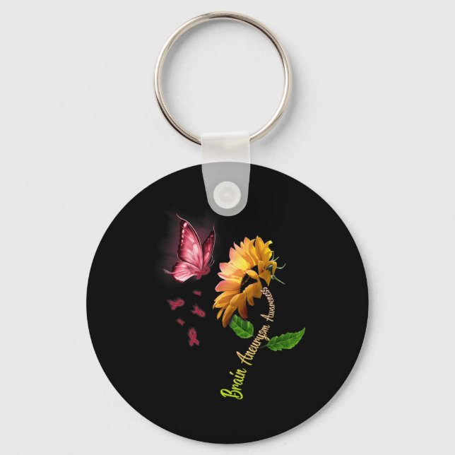 Porte-clés Tournesol papillon de sensibilisation à l'anévrism (Recto)