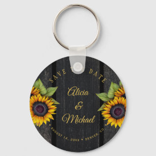 Porte-clés Tournesols rustiques chic grange bois mariage enre