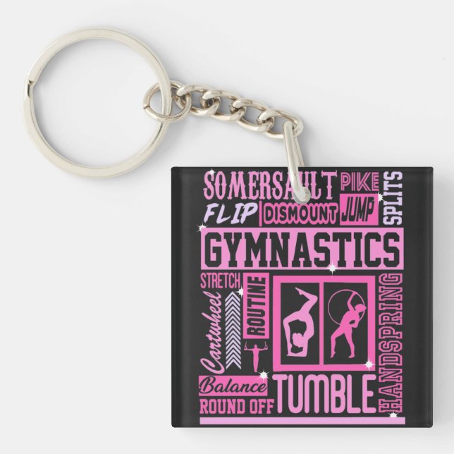Porte-clés Tout sur Gymnastique Typographie en rose (Devant)