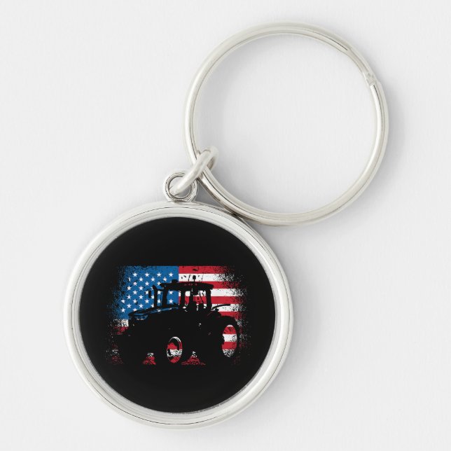 Porte-clés Tractor USA Drapeau design pour Patriotic Farmer (Devant)