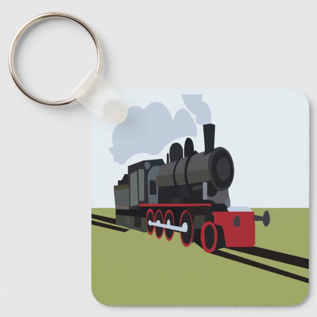 Porte-clés Train à vapeur sur voie ferrée (Recto)