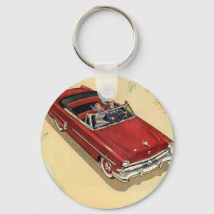 Porte-clés Transport Vintage, Voiture Cabriolet Rouge Plage