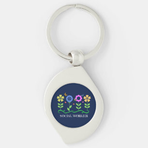Porte-clés Travailleur social...Fleurs, Coeurs et Papillons