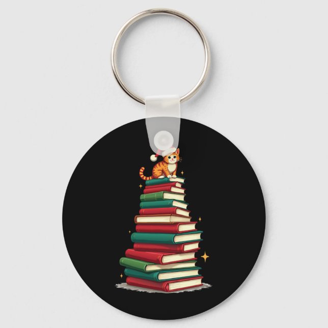Porte-clés Tree Love Reading Books Cat Librarian Funny Christ (Recto)