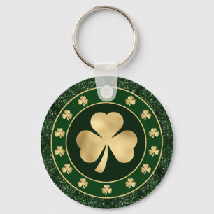 Porte-clés Trèfle de Shamrock vert et or Saint Patrick