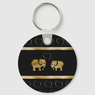 Porte-clés Trendy cute luxury  black /golden elephant in love