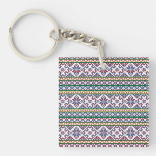 Porte-clés Tribal Multicolore ancien symbole folk art design
